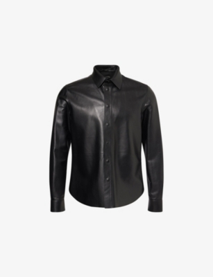 TOM FORD: Curved-Hem Long-Sleeves Leather Shirt