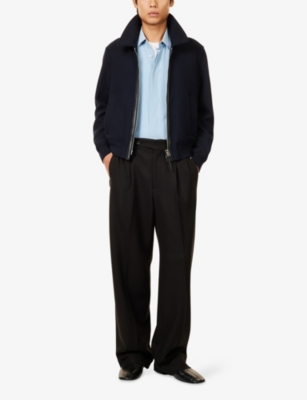Tom Ford Mens Pointed-collar Double-face Twill Wool Jacket Navy In Blue