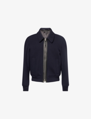 Tom Ford Mens Pointed-collar Double-face Twill Wool Jacket Navy In Blue