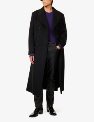Tom Ford Mens Black Double-breasted Officer Wool Coat In Black