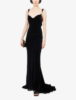 Galvan Womens Avedon Velvet Stretch-woven Maxi Dress Black In Black