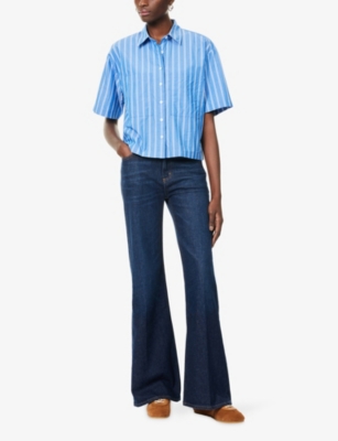 Levi's Womens Blue Harlie Short-sleeve Cropped Cotton Shirt In Blue