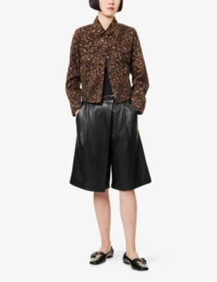 Levi's Womens Khaki Leopard-print Denim Trucker Jacket Xs In Brown