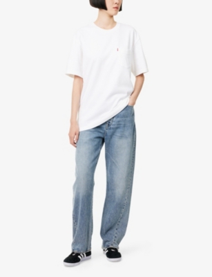 Levi's Womens White Patch-pocket Round-neck Cotton T-shirt In White