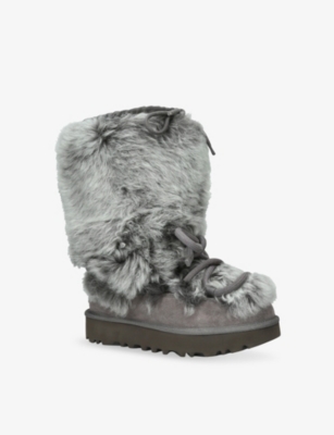 Ugg Womens Grey/p.cmb Classic Chalet Tall Faux-fur Boots Eur 38/5 Uk In Gray