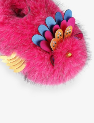 Kurt Geiger Womens Eagle Fluff Faux-fur Slippers Fushia Cmb Eur 38-39/5-6 Uk In Pink