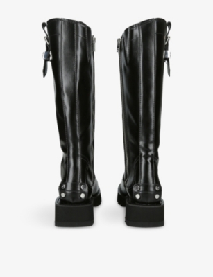 Ganni Buckle Knee-high Leather Lug Round Boots In Brown