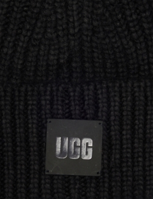 Ugg Womens Black Chunky Ribbed Logo Knitted Beanie In Black