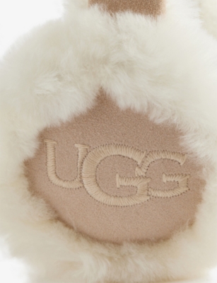 Ugg Womens Sand Brand-embroidery Padded Shearling Earmuffs In Neutral