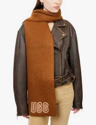 Ugg Womens Deco Chunky Ribbed Knitted Scarf In Brown