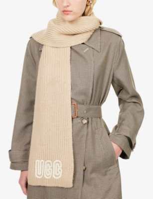 Ugg Womens White Pepper Brand-crocheted Knitted Scarf In Brown