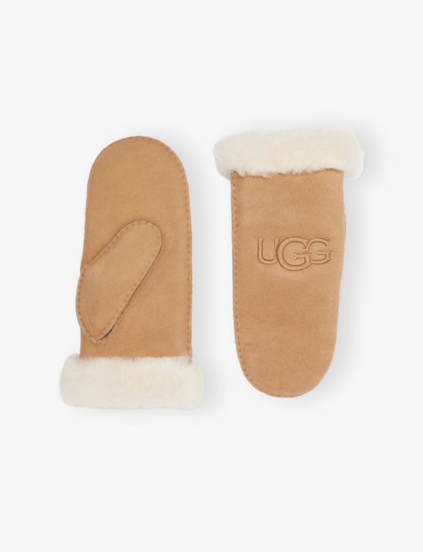 Brand-Embroidered Sheepskin Mittens