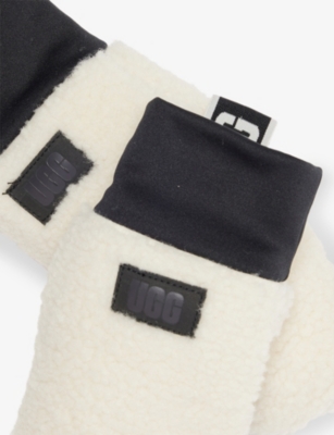 Ugg Womens Nimbus Fluff Fleece And Leather Mittens In White