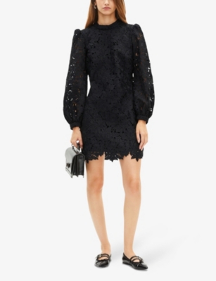 THE KOOPLES: Floral-Pattern Puff-Sleeve Guipure-Lace Mini Dress