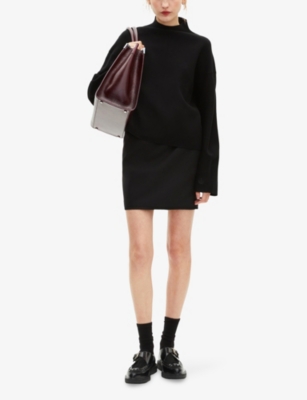 The Kooples Womens Black Logo-embroidered Funnel-neck Stretch-woven Jumper In Black