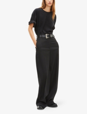 The Kooples Womens Black Pressed-crease Straight-leg High-rise Wool Trousers In Black