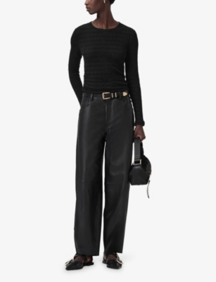 ALLSAINTS: West Ruched Long-Sleeve Stretch-Cotton Top