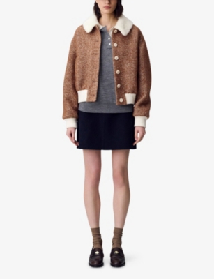 Claudie Pierlot Womens Dual-color Faux Fur-collar Wool-blend Coat In Brown