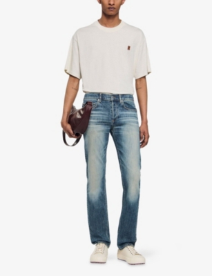 Sandro Faded Loose-fit Jeans In Blue Vintage Denim In Blue
