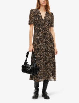The Kooples Womens Leopard-print V-neck Woven Midi Dress In Animal Print