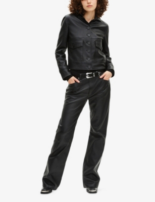 The Kooples Womens Black Notched-collar Flap-pocket Leather Jacket In Black