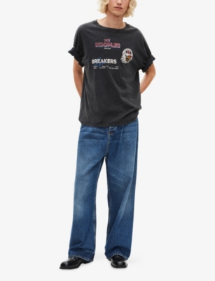 The Kooples Mens Black Washed Rules Breakers Brand-print Cotton-jersey T-shirt Xl In Black