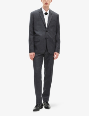 The Kooples Mens Grey Notch-lapel Slim-fit Wool Blazer In Black
