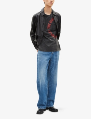 The Kooples Mens Black Washed Brand-print Oversized-fit Cotton-jersey T-shirt In Gray
