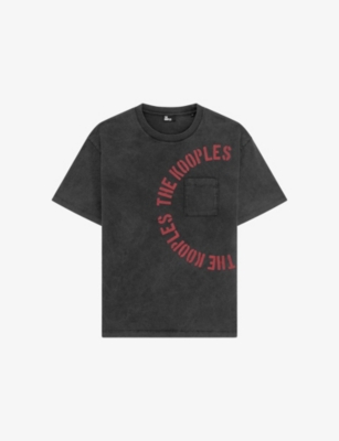 The Kooples Mens Black Washed Brand-print Oversized-fit Cotton-jersey T-shirt In Gray