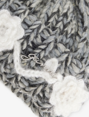 Ganni Womens Phantom Crochet Wool-blend Beanie In Gray