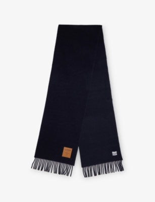 Ganni Womens Sky Captain Brand-patch Wool Scarf In Blue