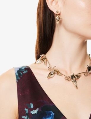 Erdem Womens Light Gold Small Flower Half Ring Brass And  Glass Crystals Earrings In Gold