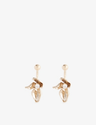 Erdem Womens Light Gold Small Flower Half Ring Brass And  Glass Crystals Earrings In Gold
