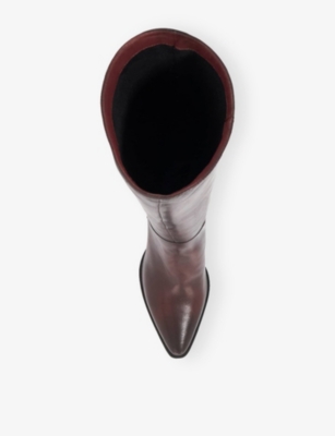 Dune Womens Tenna Smart Heeled Leather Knee-high Boots Burgundy Leather Eur 40 / 7 Uk In Burgundy