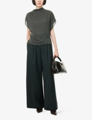 Twp Womens Dark Spruce Avery Wide-leg Wool Trousers In Black