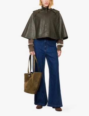 Twp Omens  Topper High-neck Leather Jacket In Brown