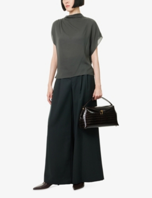 Twp Womens Urban Chic Wish You Would Ruched Stretch-silk Top Xs In Gray