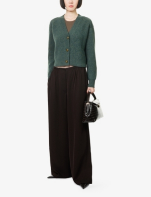 Twp Womens Duffle Bag Cropped Ribbed Cashmere Cardigan In Green