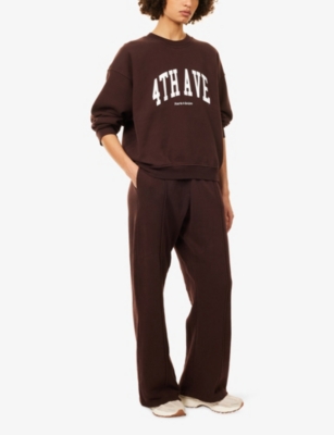 4th & Reckless Womens Chocolate Avenue Logo-print Cotton Sweatshirt In Brown