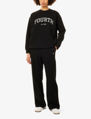 4th & Reckless Womens Black Fergie Wide-leg Cotton-jersey Jogging Bottoms In Black