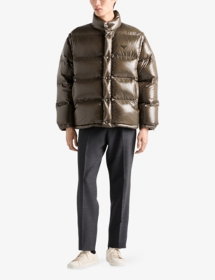 Prada Medium Weight Down Jacket With High Collar In Brown