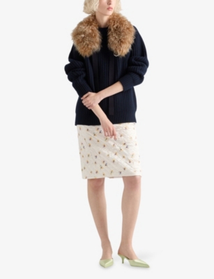 Prada Womens Yellow Floral-print Quilted Satin Knee-length Skirt In Neutral