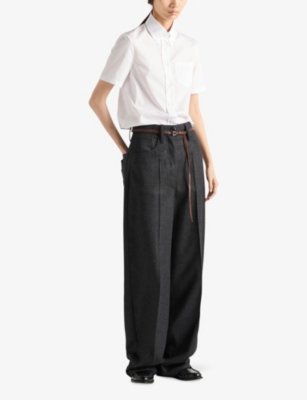 Prada Womens White Logo-embroidered Cotton Poplin Shirt In White