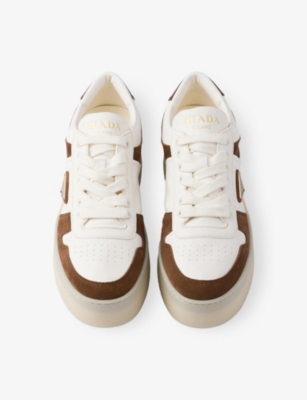 Prada Downtown Bold Platform Triangle-logo Sneakers In Brown