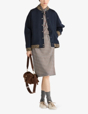 Prada Womens Light Blue Checked Stretch-silk Midi Skirt In Multi