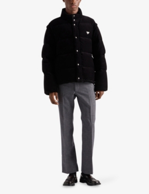 PRADA: Logo-Plaque Corduroy Cotton Down Jacket