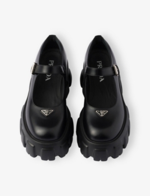 Prada Brushed Leather Monolith Mary Janes In Black