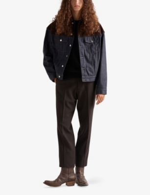 Prada Mens Blue Classic-fit Denim And Suede Blouson Jacket In Animal Print