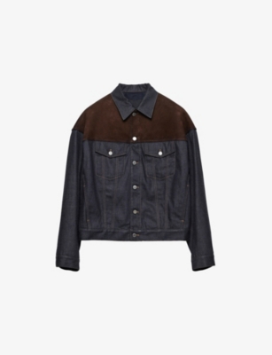 Prada Mens Blue Classic-fit Denim And Suede Blouson Jacket In Animal Print