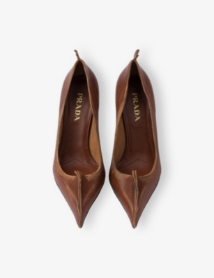 Prada 85mm Antiqued Leather Pumps In Brown